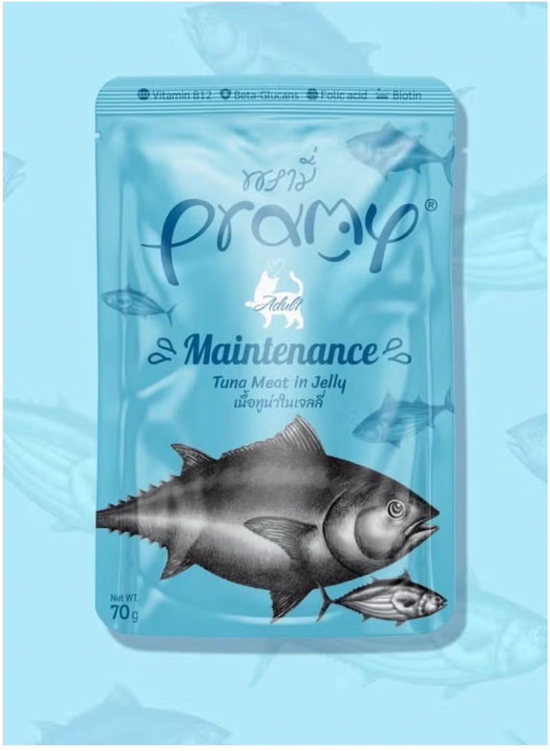 Pramy Jelly Tuna Moisturized Cat Food for All Ages - 6 70g Envelopes - Rich in Biotin, Folic Acid and Vitamin B12 to Support Skin and Fur Health and Overall Health - Image 2